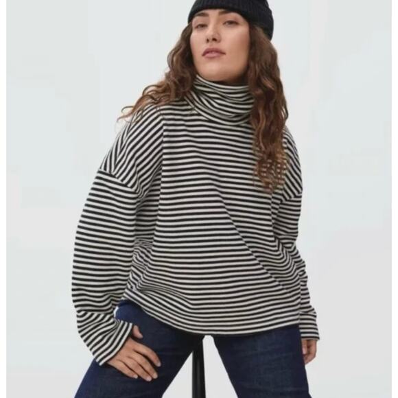 Everlane The Turtleneck Sweatshirt Black White Stripe Organic Cotton - Picture 1 of 1